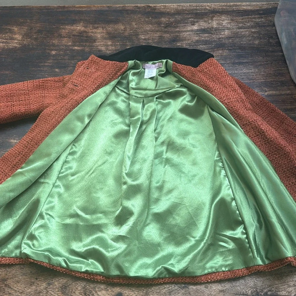 Handmade Charlotte for Anthropologie Kids Rust Orange Jacket with Peacock Design - Picture 4 of 16